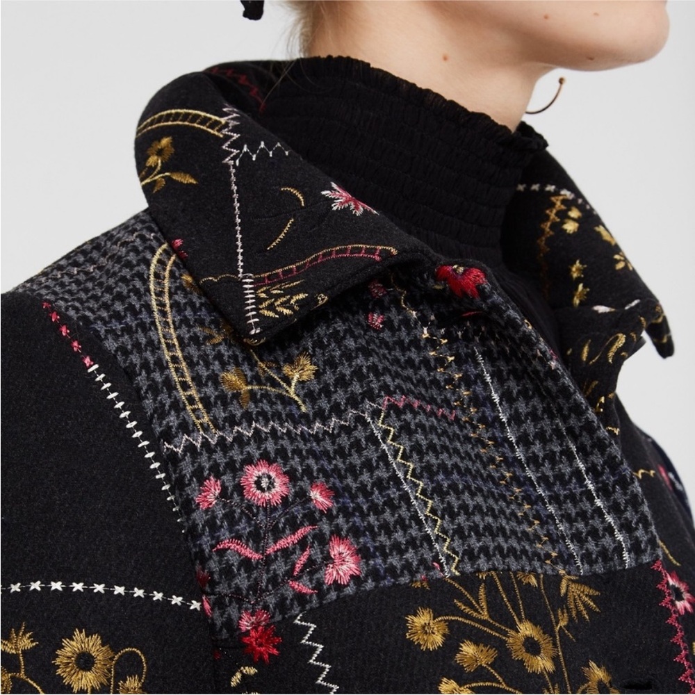 DESIGUAL Abrig Penny Black Floral Patchwork Wool Coat - Picture 10 of 12